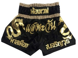 Short de Boxe Thai Personnalisé : KNSCUST-1163 Noir